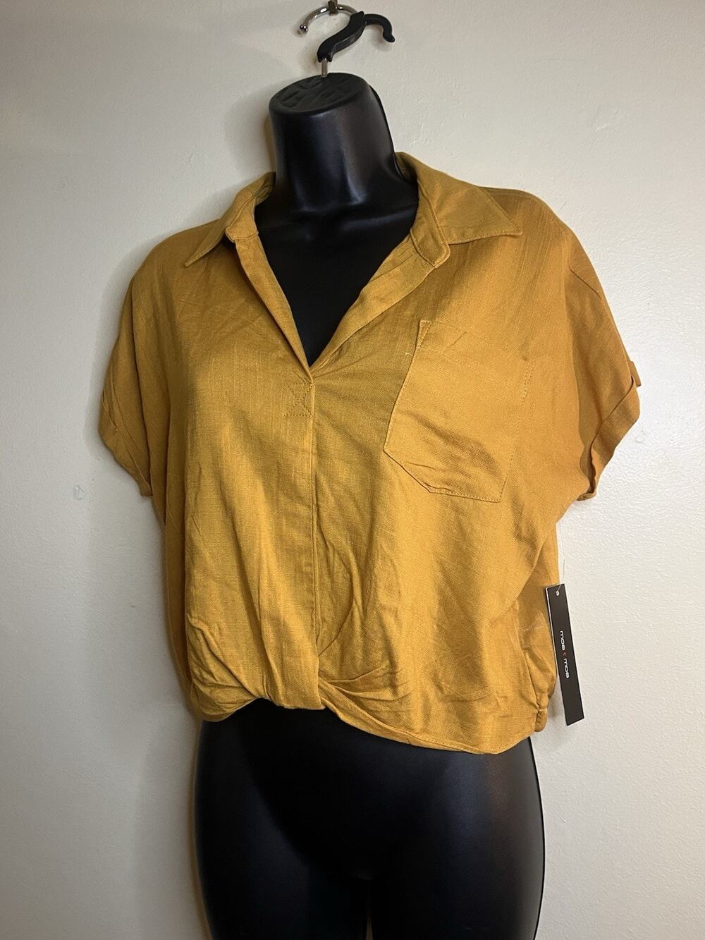 NWT MOA MOA Top Sz S Womens Mustard Collard 97% Rayon M Wash